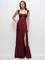 Front View Thumbnail - Burgundy Ruffle Strap Chiffon Bustier Maxi Dress with Ruffle Hem A-Line Skirt