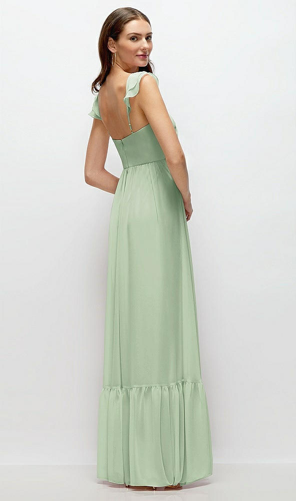 Back View - Celadon Ruffle Strap Chiffon Bustier Maxi Dress with Ruffle Hem A-Line Skirt