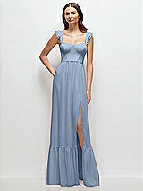 Front View Thumbnail - Cloudy Ruffle Strap Chiffon Bustier Maxi Dress with Ruffle Hem A-Line Skirt