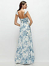 Rear View Thumbnail - Cottage Rose Dusk Blue Ruffle Strap Chiffon Bustier Maxi Dress with Ruffle Hem A-Line Skirt