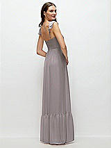 Rear View Thumbnail - Cashmere Gray Ruffle Strap Chiffon Bustier Maxi Dress with Ruffle Hem A-Line Skirt