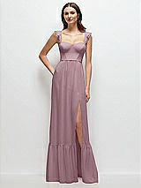 Front View Thumbnail - Dusty Rose Ruffle Strap Chiffon Bustier Maxi Dress with Ruffle Hem A-Line Skirt