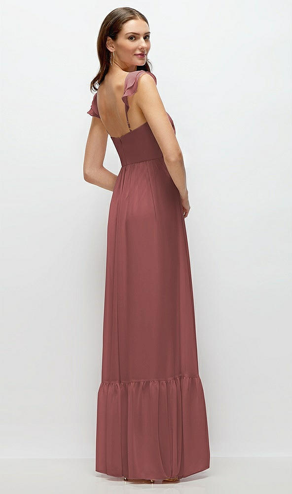 Back View - English Rose Ruffle Strap Chiffon Bustier Maxi Dress with Ruffle Hem A-Line Skirt