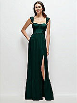 Front View Thumbnail - Evergreen Ruffle Strap Chiffon Bustier Maxi Dress with Ruffle Hem A-Line Skirt