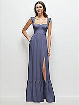 Front View Thumbnail - French Blue Ruffle Strap Chiffon Bustier Maxi Dress with Ruffle Hem A-Line Skirt