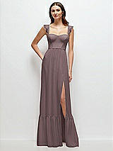 Front View Thumbnail - French Truffle Ruffle Strap Chiffon Bustier Maxi Dress with Ruffle Hem A-Line Skirt