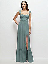 Front View Thumbnail - Icelandic Ruffle Strap Chiffon Bustier Maxi Dress with Ruffle Hem A-Line Skirt