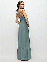 Rear View Thumbnail - Icelandic Ruffle Strap Chiffon Bustier Maxi Dress with Ruffle Hem A-Line Skirt