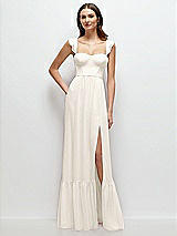 Front View Thumbnail - Ivory Ruffle Strap Chiffon Bustier Maxi Dress with Ruffle Hem A-Line Skirt