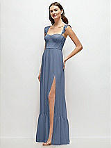 Side View Thumbnail - Larkspur Blue Ruffle Strap Chiffon Bustier Maxi Dress with Ruffle Hem A-Line Skirt