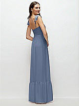 Rear View Thumbnail - Larkspur Blue Ruffle Strap Chiffon Bustier Maxi Dress with Ruffle Hem A-Line Skirt