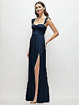 Side View Thumbnail - Midnight Navy Ruffle Strap Chiffon Bustier Maxi Dress with Ruffle Hem A-Line Skirt