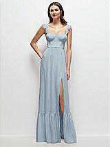 Front View Thumbnail - Mist Ruffle Strap Chiffon Bustier Maxi Dress with Ruffle Hem A-Line Skirt