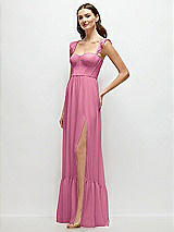 Side View Thumbnail - Orchid Pink Ruffle Strap Chiffon Bustier Maxi Dress with Ruffle Hem A-Line Skirt