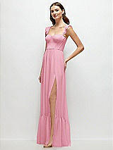 Side View Thumbnail - Peony Pink Ruffle Strap Chiffon Bustier Maxi Dress with Ruffle Hem A-Line Skirt