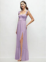 Side View Thumbnail - Pale Purple Ruffle Strap Chiffon Bustier Maxi Dress with Ruffle Hem A-Line Skirt