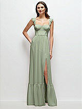 Front View Thumbnail - Sage Ruffle Strap Chiffon Bustier Maxi Dress with Ruffle Hem A-Line Skirt