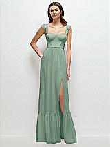 Front View Thumbnail - Seagrass Ruffle Strap Chiffon Bustier Maxi Dress with Ruffle Hem A-Line Skirt