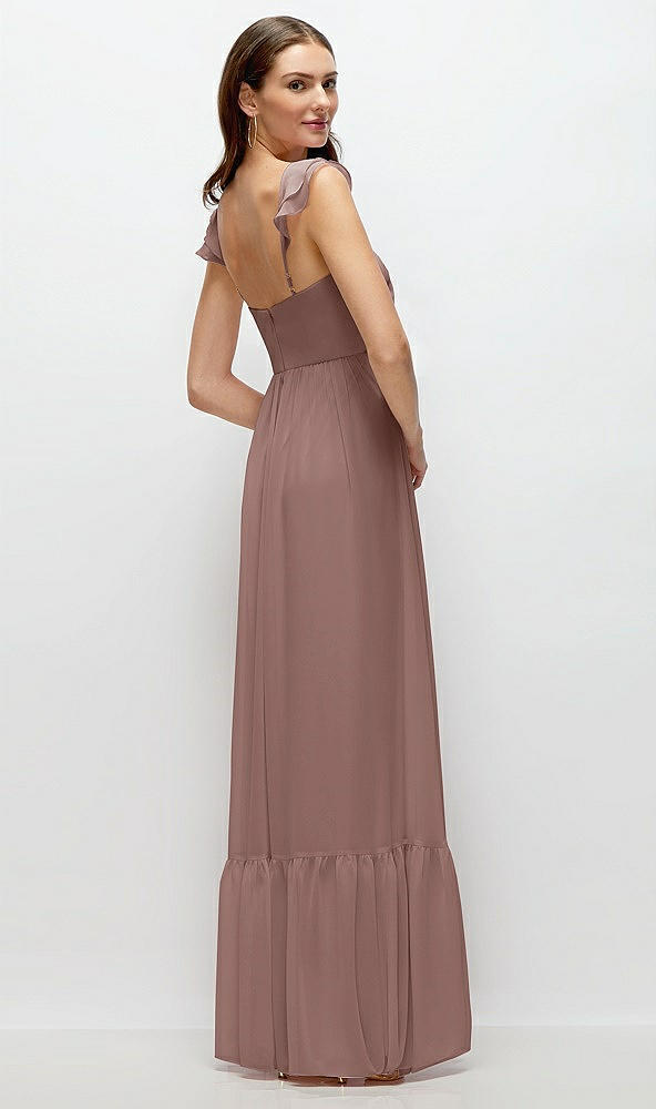 Back View - Sienna Ruffle Strap Chiffon Bustier Maxi Dress with Ruffle Hem A-Line Skirt