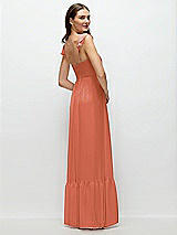 Rear View Thumbnail - Terracotta Copper Ruffle Strap Chiffon Bustier Maxi Dress with Ruffle Hem A-Line Skirt