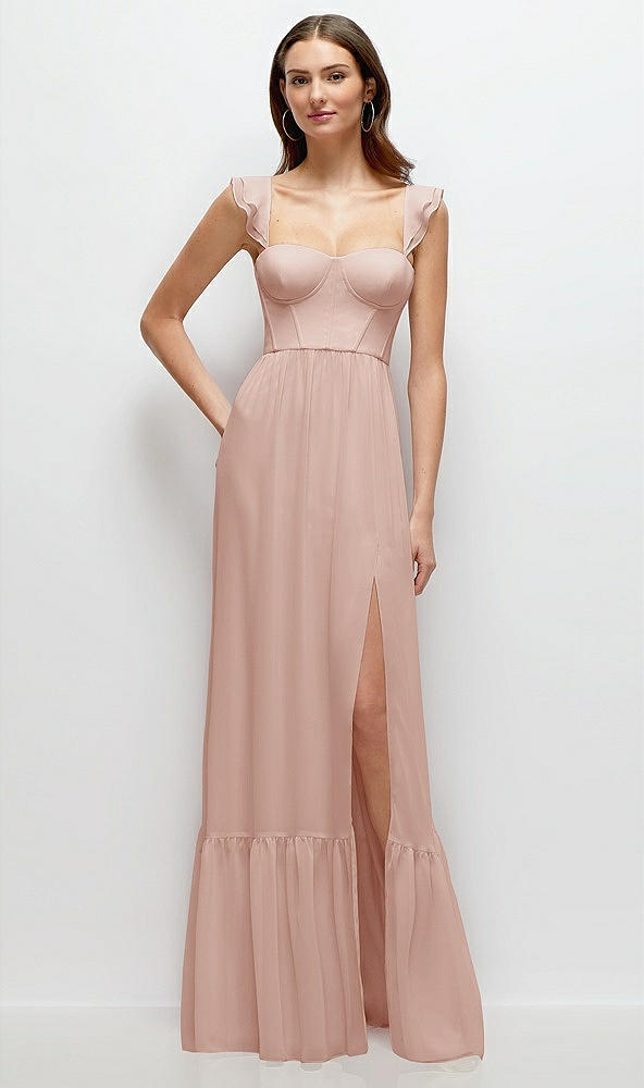 Front View - Toasted Sugar Ruffle Strap Chiffon Bustier Maxi Dress with Ruffle Hem A-Line Skirt