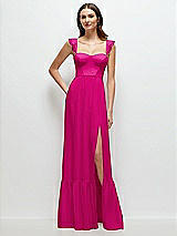 Front View Thumbnail - Think Pink Ruffle Strap Chiffon Bustier Maxi Dress with Ruffle Hem A-Line Skirt