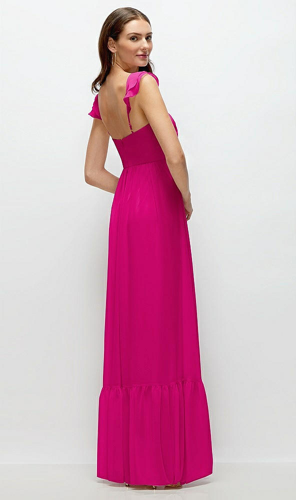 Back View - Think Pink Ruffle Strap Chiffon Bustier Maxi Dress with Ruffle Hem A-Line Skirt