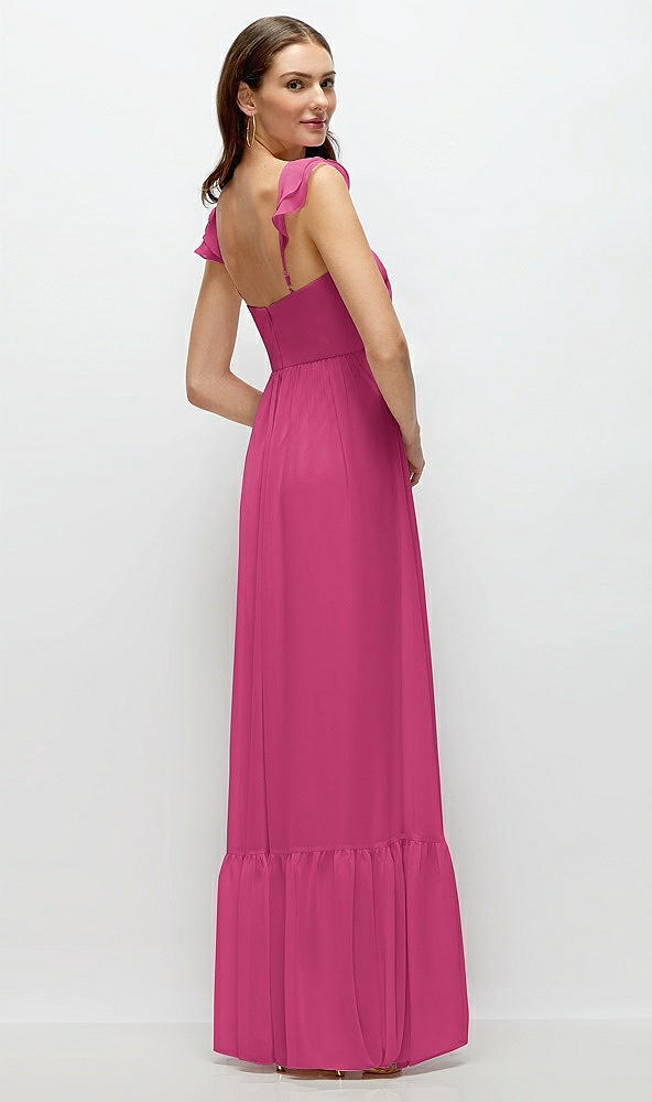 Back View - Tea Rose Ruffle Strap Chiffon Bustier Maxi Dress with Ruffle Hem A-Line Skirt