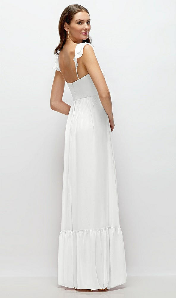 Back View - White Ruffle Strap Chiffon Bustier Maxi Dress with Ruffle Hem A-Line Skirt