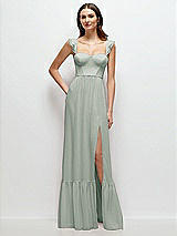 Front View Thumbnail - Willow Green Ruffle Strap Chiffon Bustier Maxi Dress with Ruffle Hem A-Line Skirt