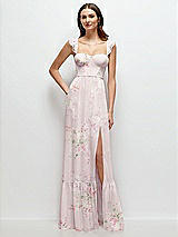 Front View Thumbnail - Watercolor Print Ruffle Strap Chiffon Bustier Maxi Dress with Ruffle Hem A-Line Skirt