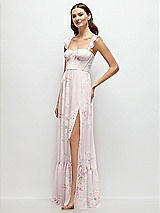 Side View Thumbnail - Watercolor Print Ruffle Strap Chiffon Bustier Maxi Dress with Ruffle Hem A-Line Skirt