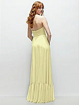 Rear View Thumbnail - Butter Yellow Strapless Cat-Eye Corset Maxi Dress with Ruffle Hem A-Line Skirt