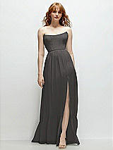 Front View Thumbnail - Caviar Gray Strapless Cat-Eye Corset Maxi Dress with Ruffle Hem A-Line Skirt