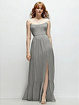 Front View Thumbnail - Chelsea Gray Strapless Cat-Eye Corset Maxi Dress with Ruffle Hem A-Line Skirt