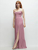 Side View Thumbnail - Dusty Pink Strapless Cat-Eye Corset Maxi Dress with Ruffle Hem A-Line Skirt