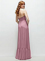 Rear View Thumbnail - Dusty Pink Strapless Cat-Eye Corset Maxi Dress with Ruffle Hem A-Line Skirt