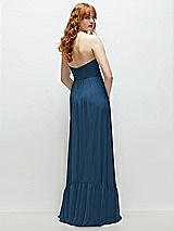 Rear View Thumbnail - Dusk Blue Strapless Cat-Eye Corset Maxi Dress with Ruffle Hem A-Line Skirt