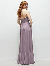 Rear View Thumbnail - Lilac Dusk Strapless Cat-Eye Corset Maxi Dress with Ruffle Hem A-Line Skirt