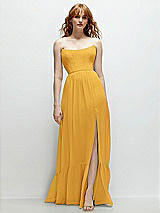 Front View Thumbnail - NYC Yellow Strapless Cat-Eye Corset Maxi Dress with Ruffle Hem A-Line Skirt