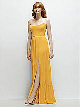 Side View Thumbnail - NYC Yellow Strapless Cat-Eye Corset Maxi Dress with Ruffle Hem A-Line Skirt