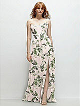 Front View Thumbnail - Palm Beach Print Strapless Cat-Eye Corset Maxi Dress with Ruffle Hem A-Line Skirt