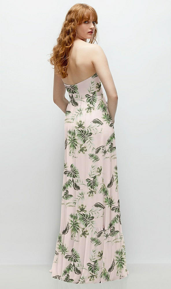 Back View - Palm Beach Print Strapless Cat-Eye Corset Maxi Dress with Ruffle Hem A-Line Skirt