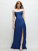 Front View Thumbnail - Classic Blue Strapless Cat-Eye Corset Maxi Dress with Ruffle Hem A-Line Skirt