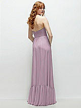 Rear View Thumbnail - Suede Rose Strapless Cat-Eye Corset Maxi Dress with Ruffle Hem A-Line Skirt