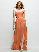 Front View Thumbnail - Sweet Melon Strapless Cat-Eye Corset Maxi Dress with Ruffle Hem A-Line Skirt