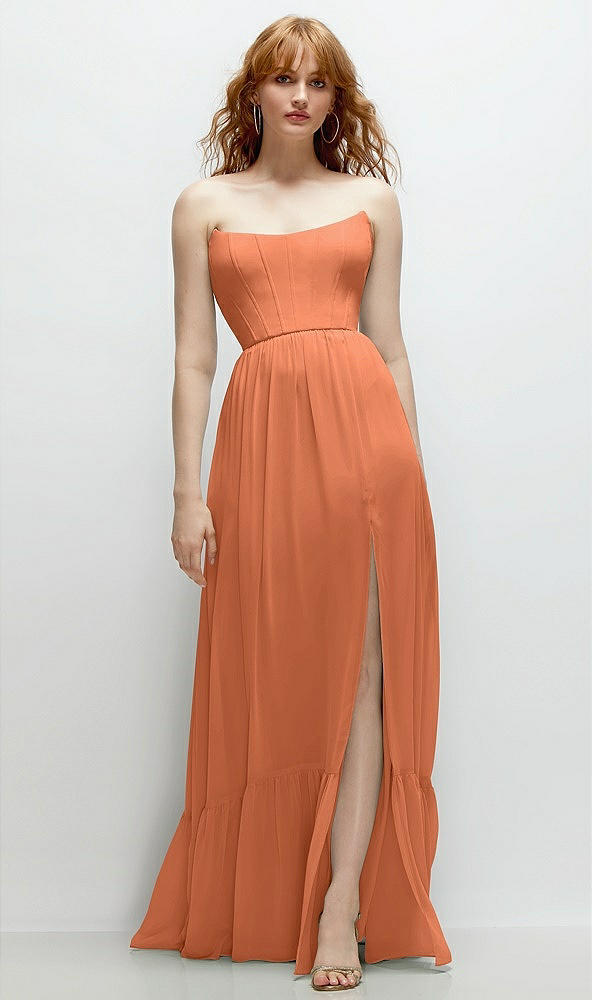 Front View - Sweet Melon Strapless Cat-Eye Corset Maxi Dress with Ruffle Hem A-Line Skirt