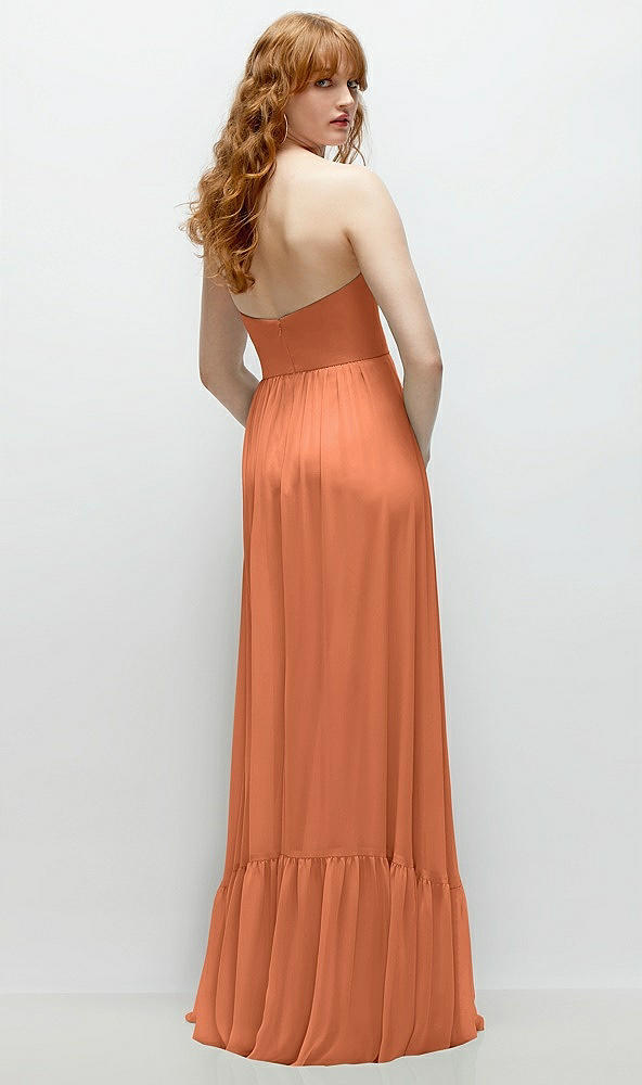 Back View - Sweet Melon Strapless Cat-Eye Corset Maxi Dress with Ruffle Hem A-Line Skirt