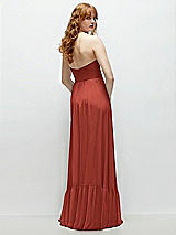 Rear View Thumbnail - Amber Sunset Strapless Cat-Eye Corset Maxi Dress with Ruffle Hem A-Line Skirt