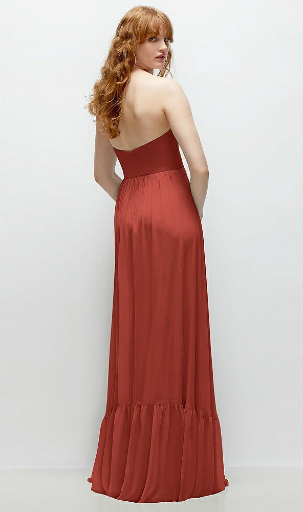 Back View - Amber Sunset Strapless Cat-Eye Corset Maxi Dress with Ruffle Hem A-Line Skirt